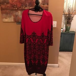 Red and black floral sweater dress